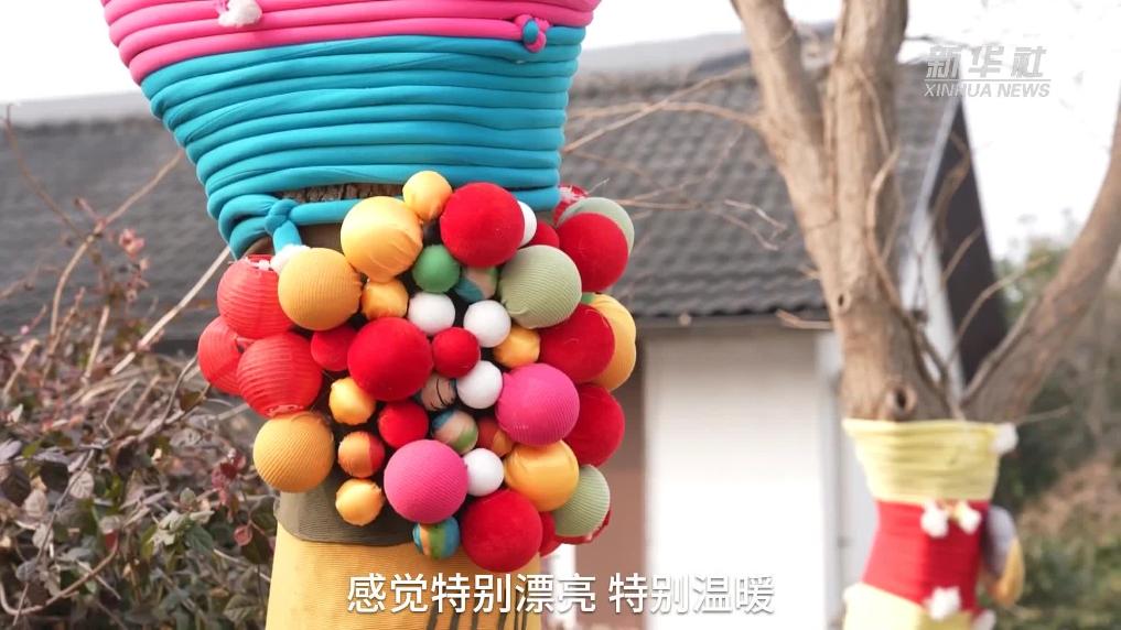 杭州余杭：树木穿上环保“时装” 山村迎新年氛围浓